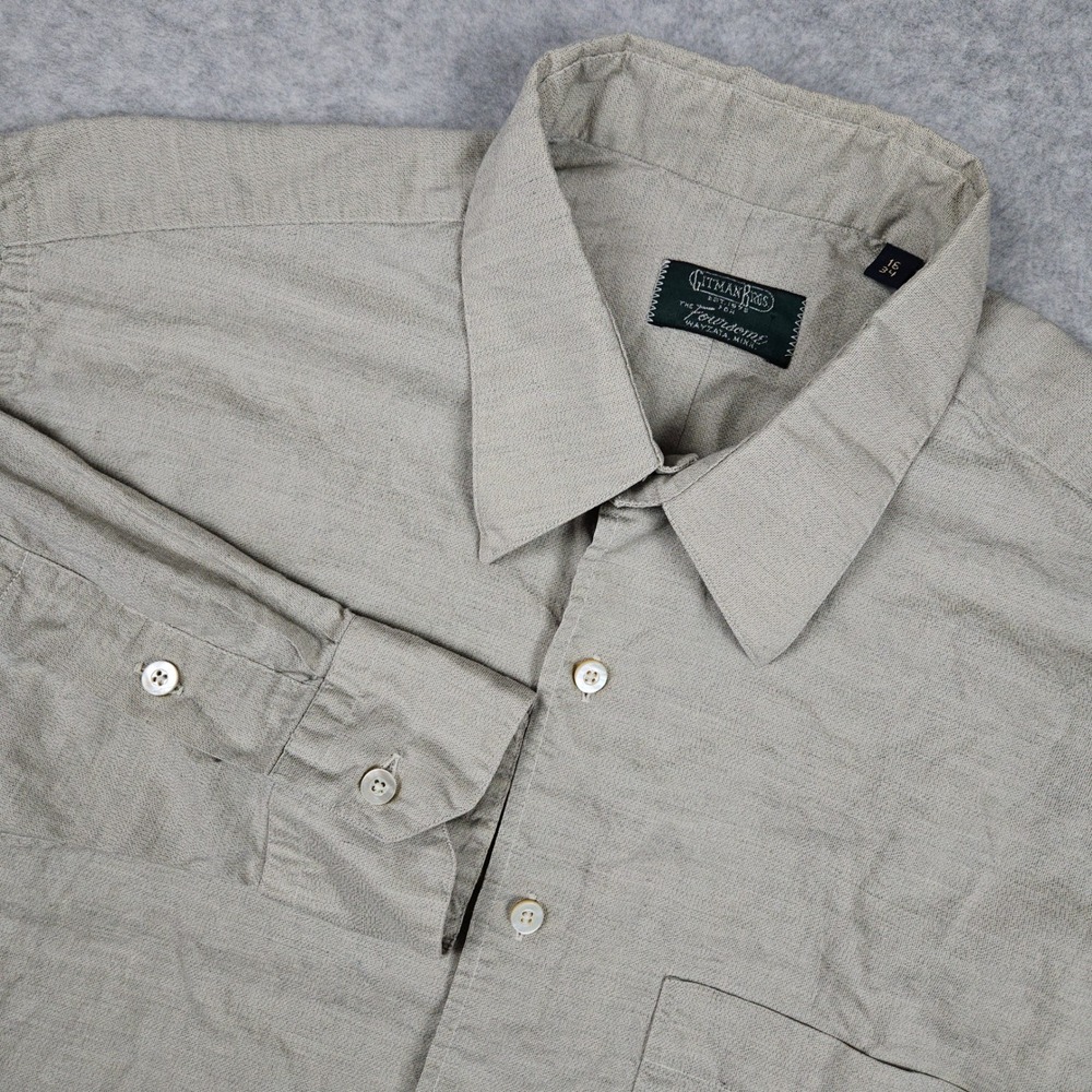 Gitman Bros Men's 16 34 Tan Button Front Dress Shirt The Foursome Cotton Classic
